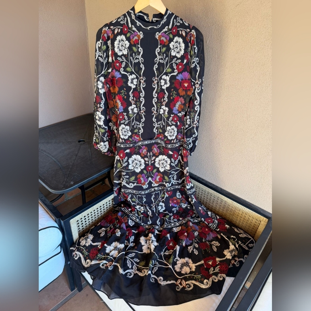 NWT FARM Rio Black Rococo Flowers Ruffled Maxi Dress - Picture 7 of 9